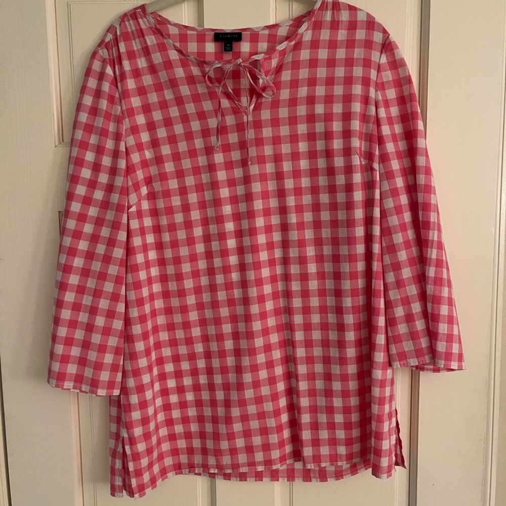 Talbots Pink and White Gingham Cotton Tunic Top